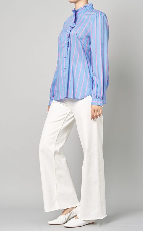 ストライプフリルネックブラウス