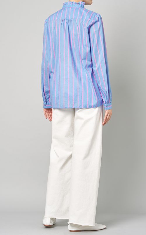 ストライプフリルネックブラウス