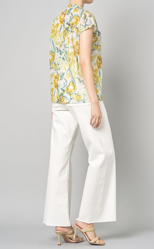 フラワープリントタックボウタイブラウス