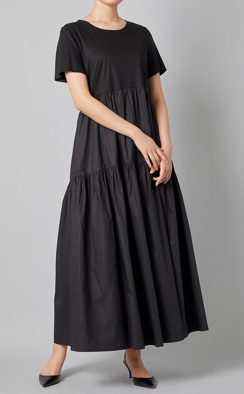 ジャージコットンティアードロングドレス