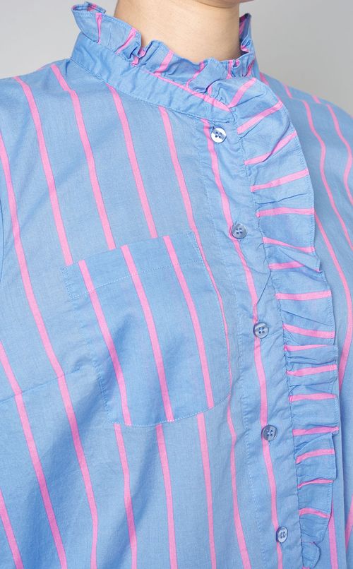 ストライプフリルネックブラウス