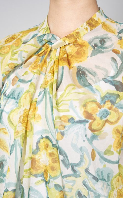 フラワープリントタックボウタイブラウス