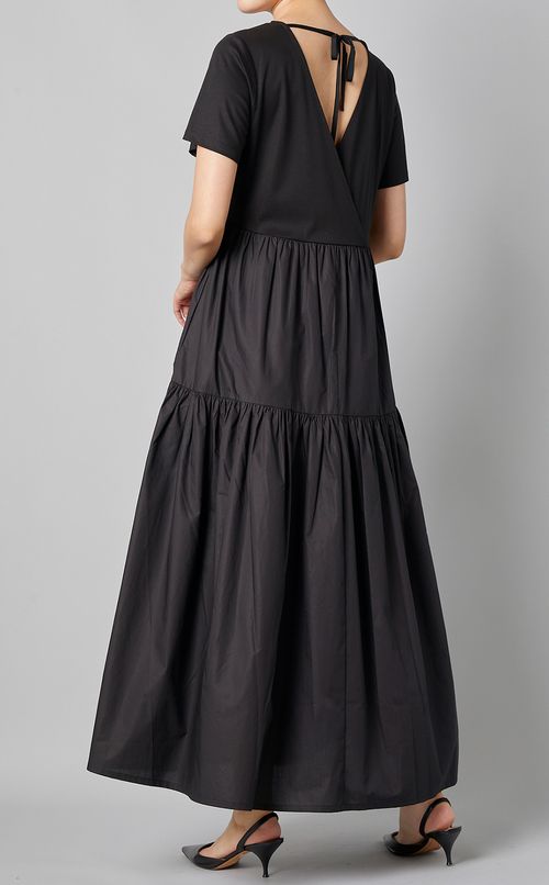 ジャージコットンティアードロングドレス
