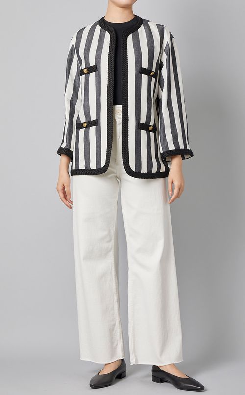 ストライプリネンノーカラージャケット