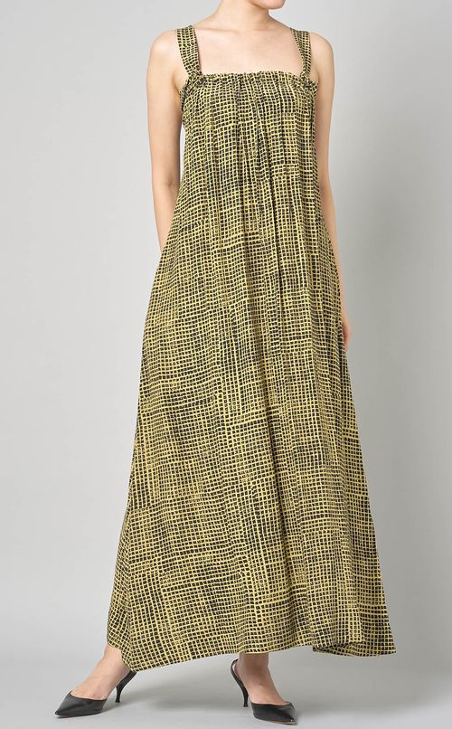 プリントタイウエストロングワンピース