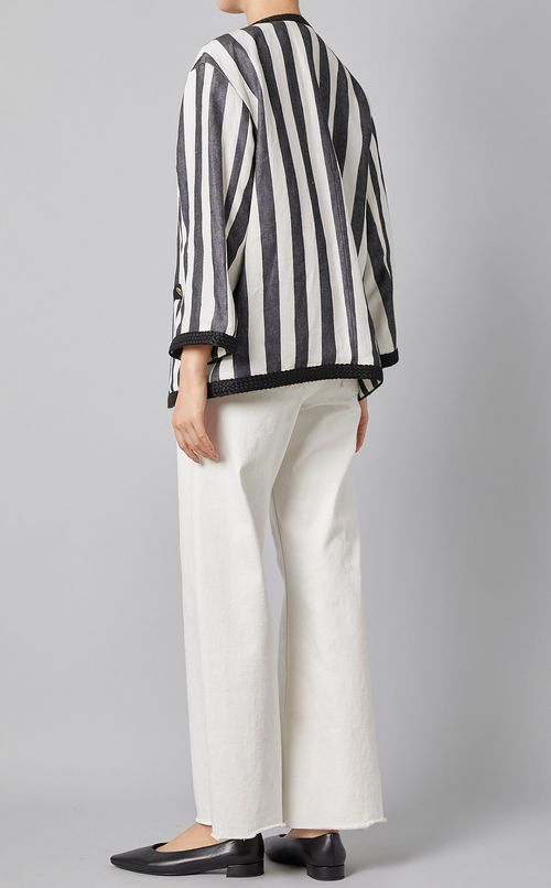 ストライプリネンノーカラージャケット