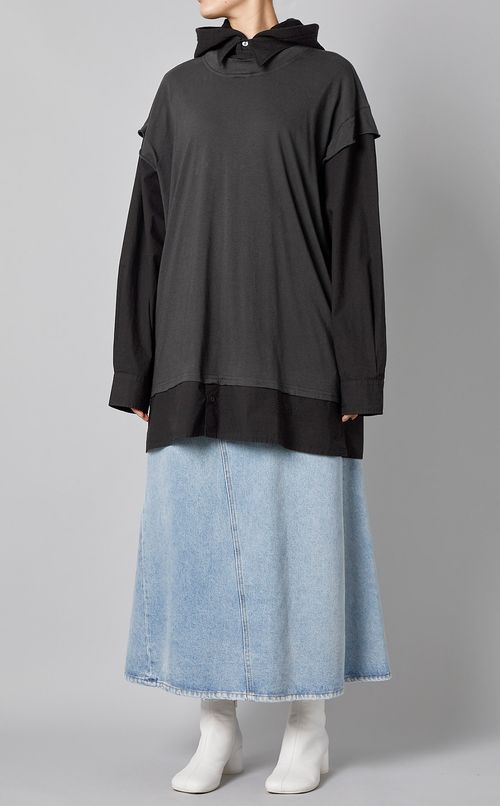 ボタンフライデニムマキシスカート