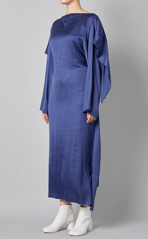 ドレープサテンタイバックミディドレス