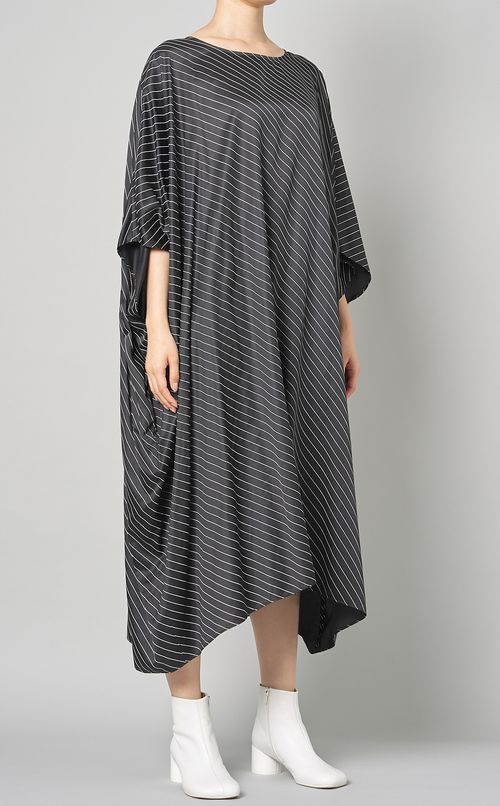 ストライプベルデットミディワンピース