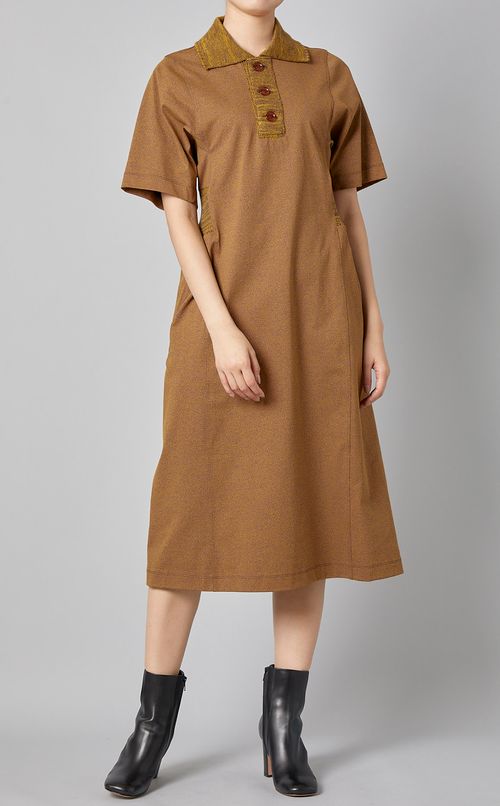 ストレッチウエストリブポロワンピース