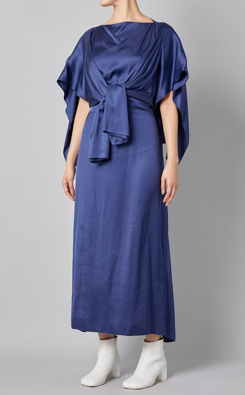 ドレープサテンタイバックミディドレス