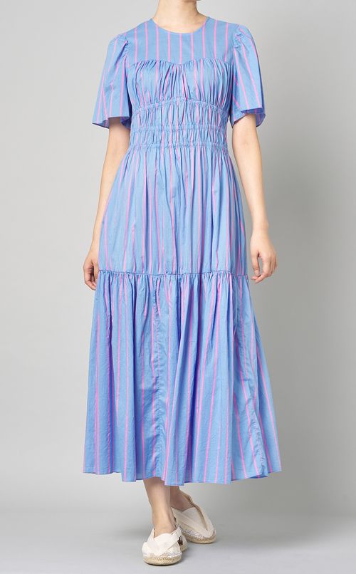 ストライププリントティアードドレス