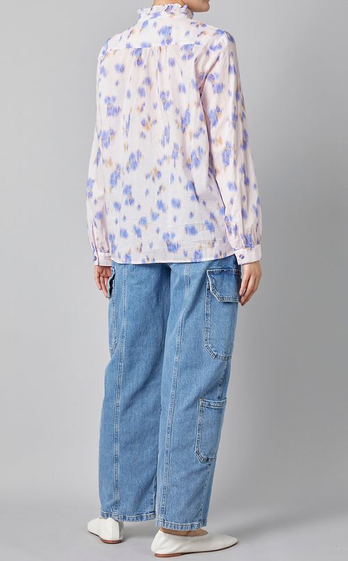 フラワーレオパードフリルネックブラウス