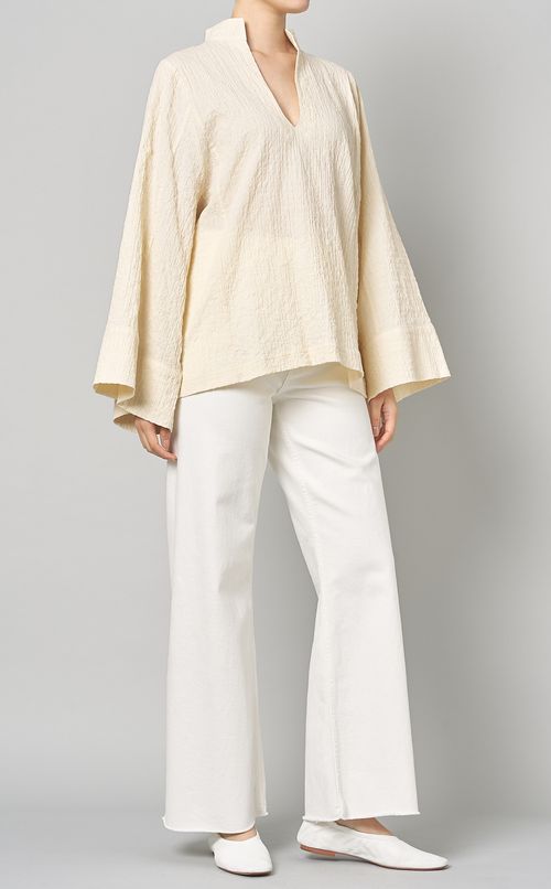 シャーリングコットンスモックブラウス