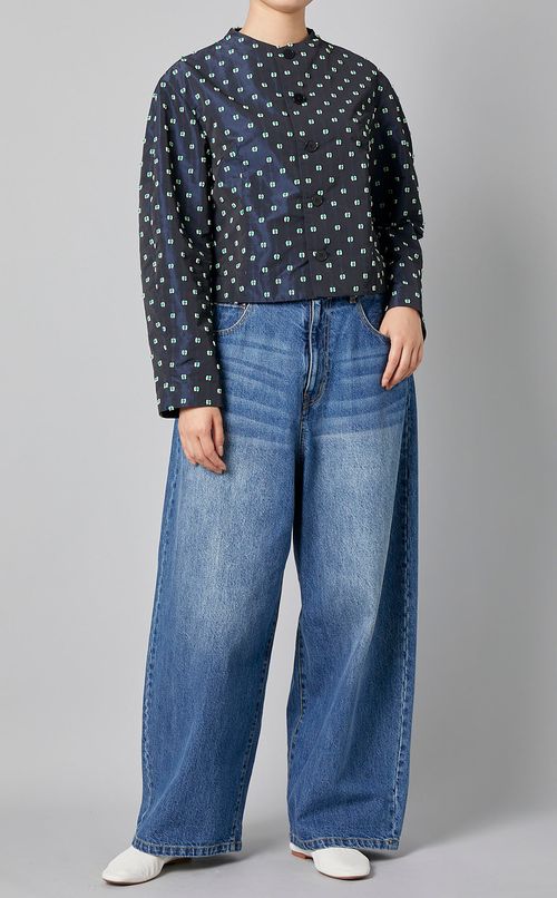 ジャガードノーカラータフタシャツ