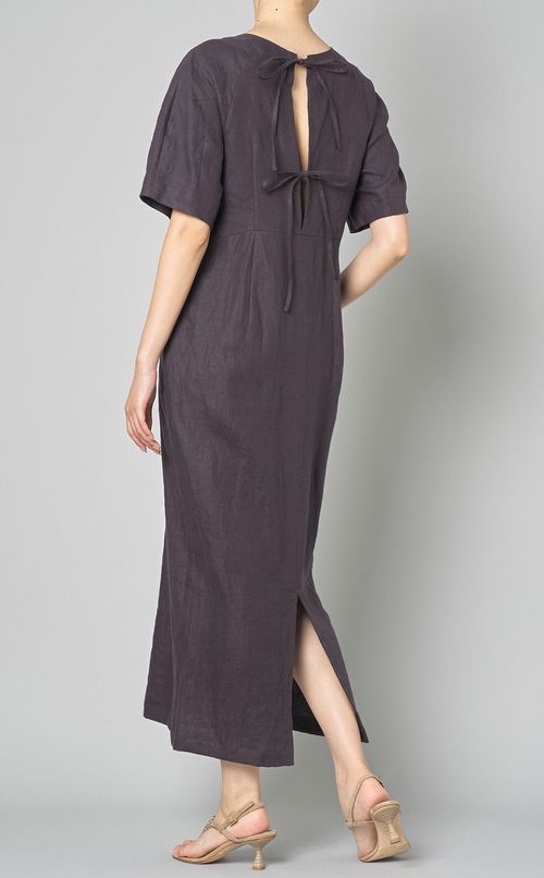 バックリボンリネンワンピース