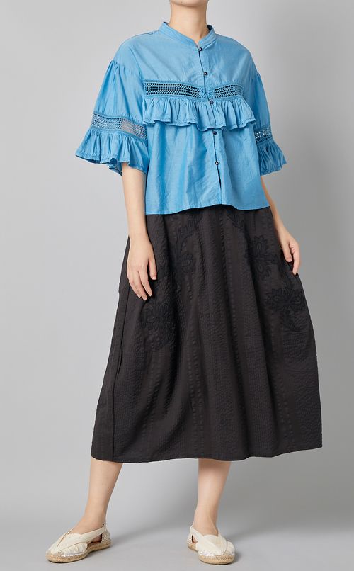 コットンシルクフリル前開きブラウス