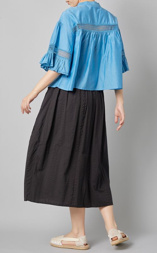 コットンシルクフリル前開きブラウス