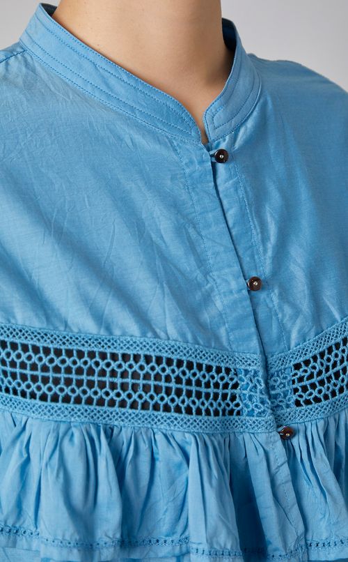 コットンシルクフリル前開きブラウス