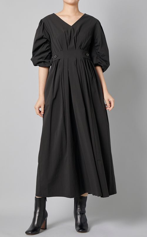 ギャザースリーブボタンベルトワンピース