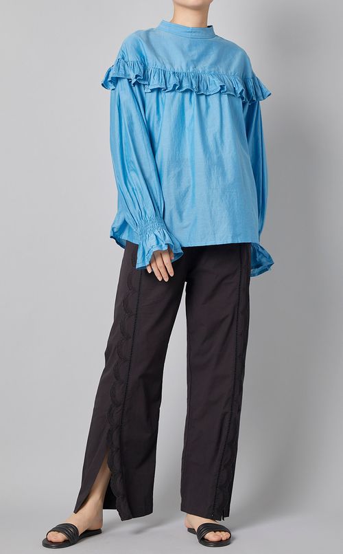 コットンシルクピンタックフリルブラウス