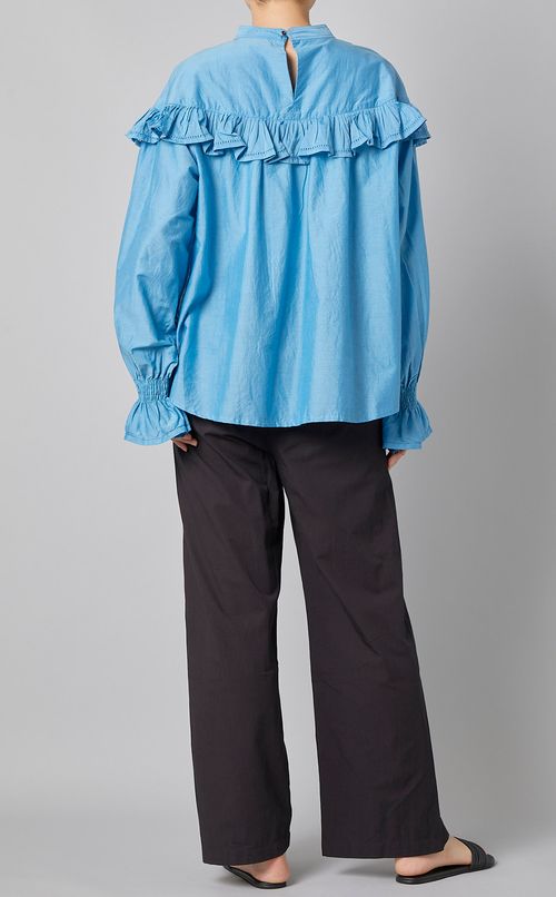 コットンシルクピンタックフリルブラウス