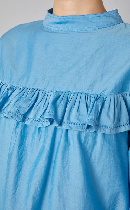 コットンシルクピンタックフリルブラウス