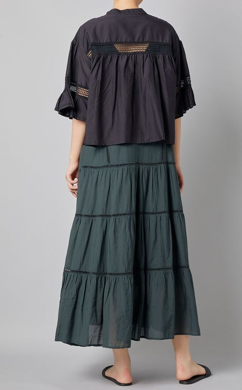 コットンシルクフリル前開きブラウス