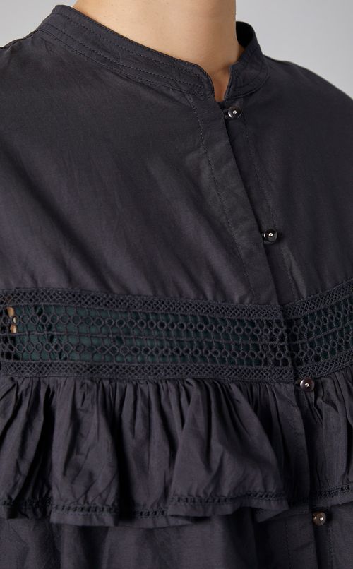 コットンシルクフリル前開きブラウス