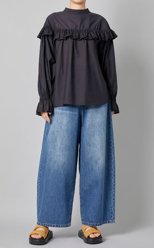 コットンシルクピンタックフリルブラウス