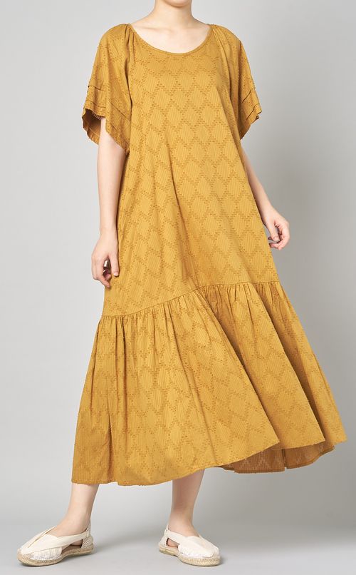 モザイクジャガードタックスリーブドレス