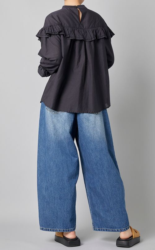 コットンシルクピンタックフリルブラウス