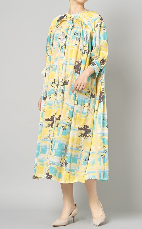 フラワーチェックプリントワンピース