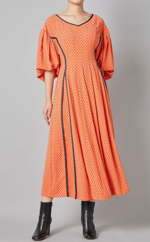 パイピングドットプリントワンピース