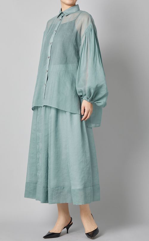 オーガンジーギャザースリーブブラウス