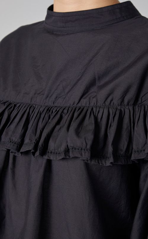 コットンシルクピンタックフリルブラウス