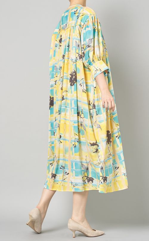 フラワーチェックプリントワンピース