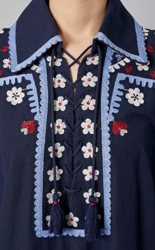 エンブロイダリータイフロントロングドレス