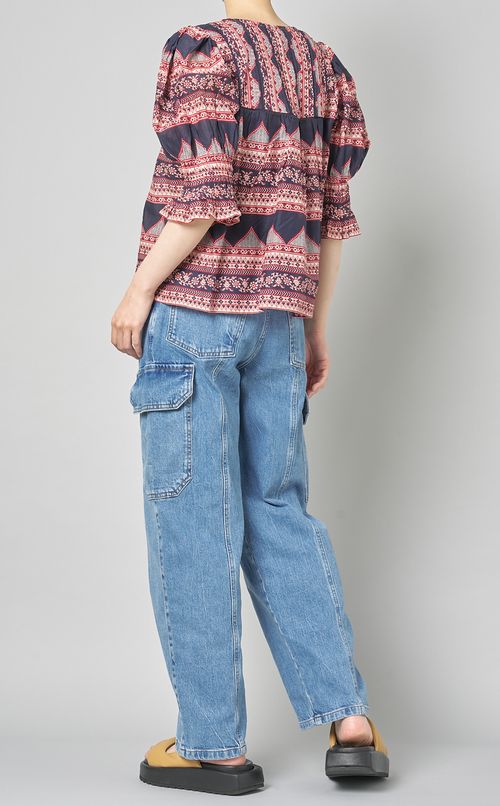 プリントパフスリーブブラウス