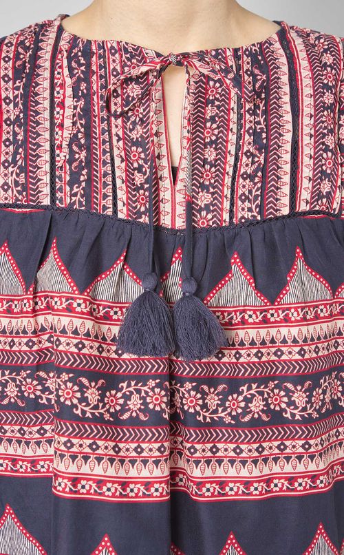 プリントパフスリーブブラウス