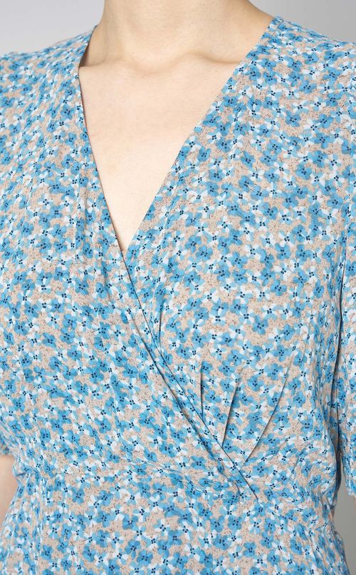 Vネックプリントハーフスリーブドレス