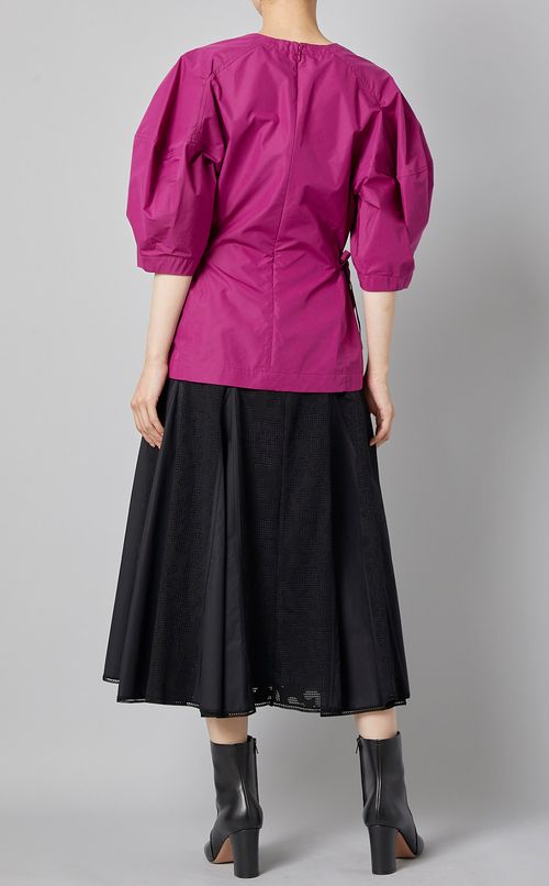 コットンポプリンVネックブラウス