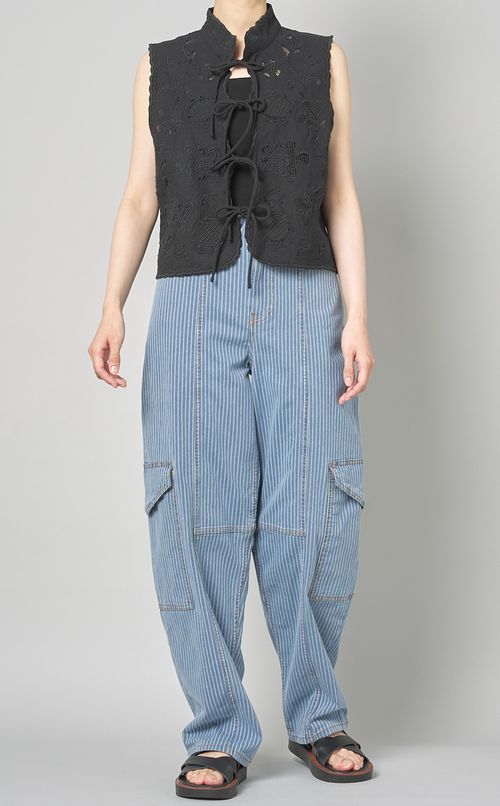 レースタイフロントベストブラウス