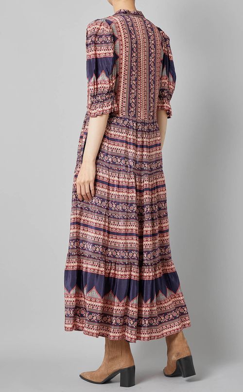 プリントパフスリーブロングワンピース