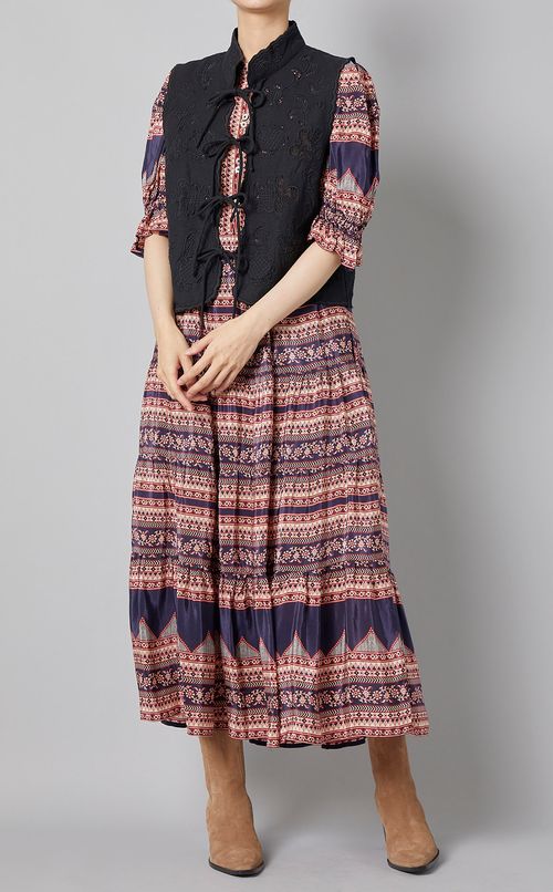 プリントパフスリーブロングワンピース