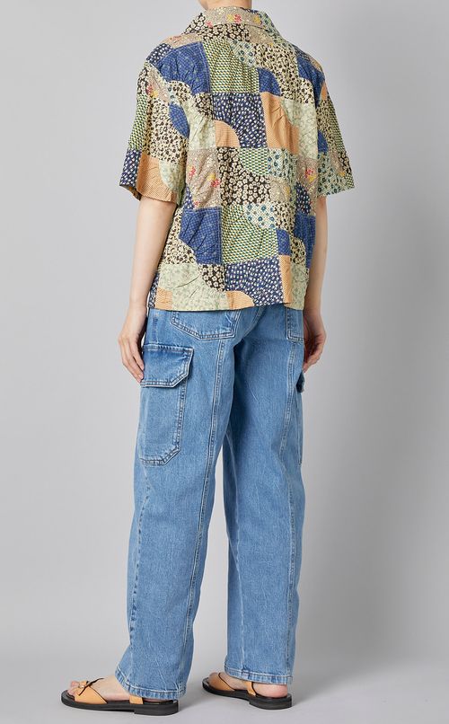 パッチワークプリントオープンカラーシャツ