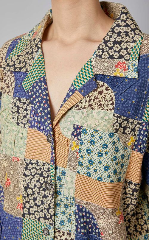 パッチワークプリントオープンカラーシャツ