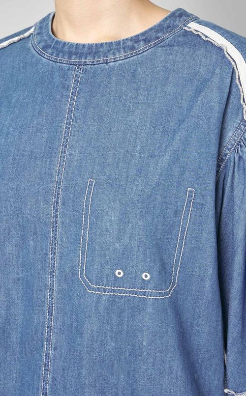 シャンブレーパフスリーブブラウス