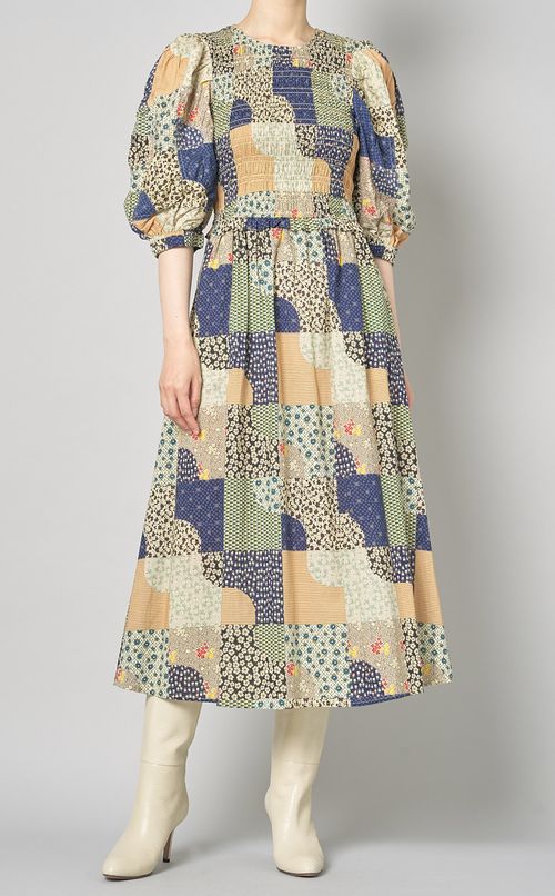 パッチワークプリントロングワンピース