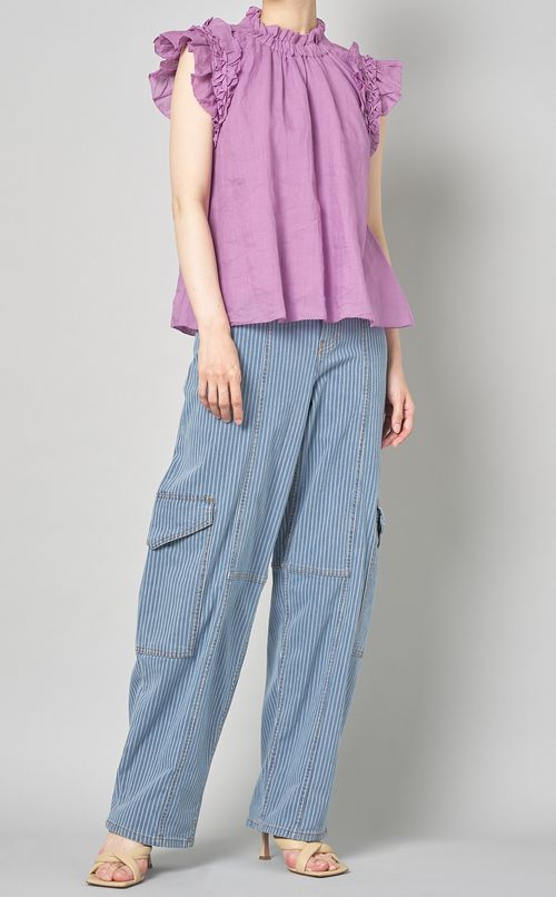 コットンフリルハイネックブラウス